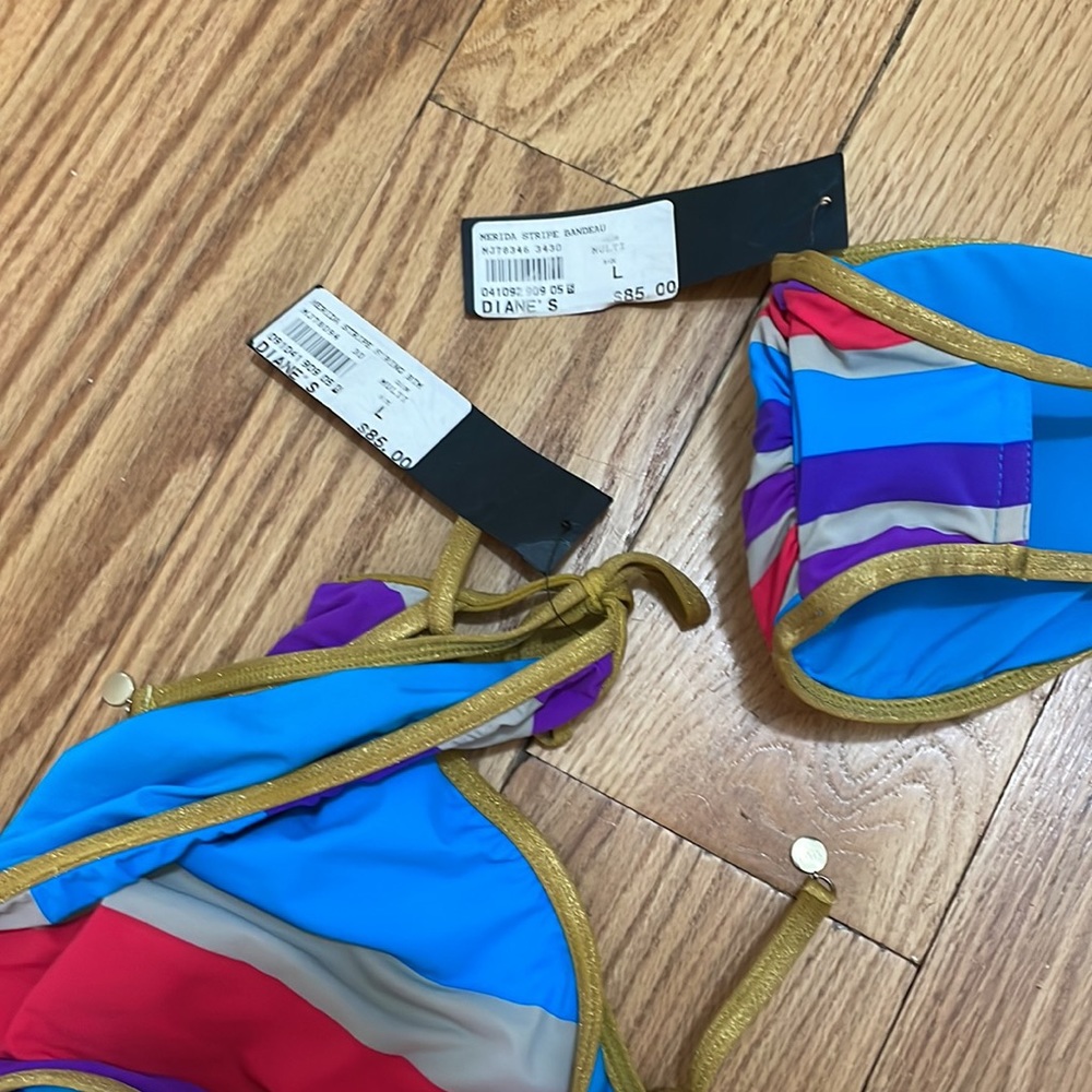NWT Marc by Marc Jacobs Merida Stripe & Gold Bandeau & Tie Bottom Bikini Set NWT - Picture 14 of 14